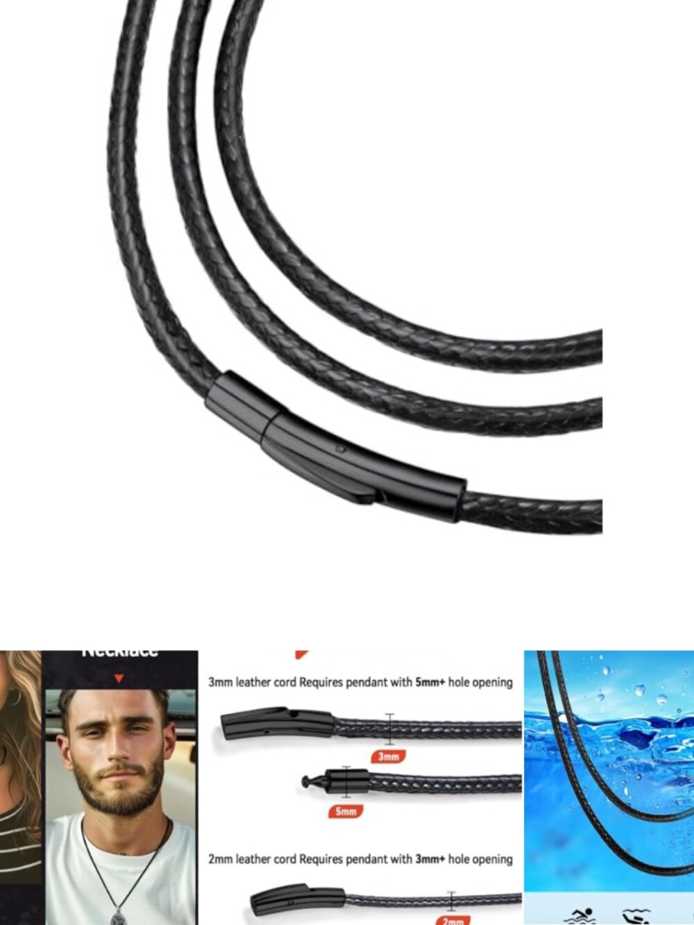 Braided Leather Necklace Cord Stainless Steel Snap Clasp 24 Inch